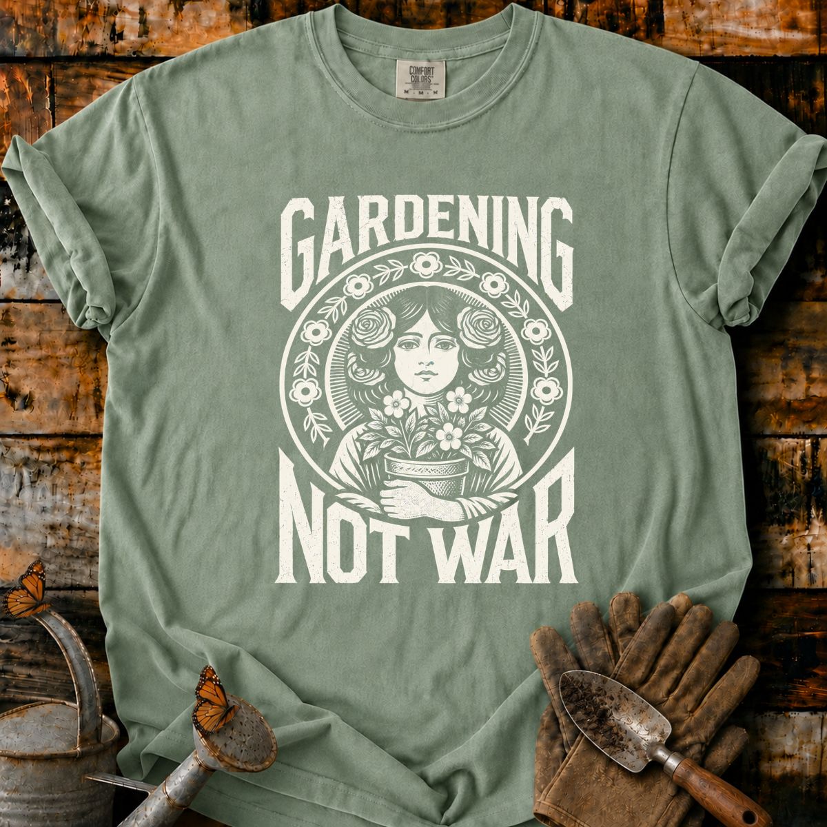 Gardening Not War Floral T-Shirt