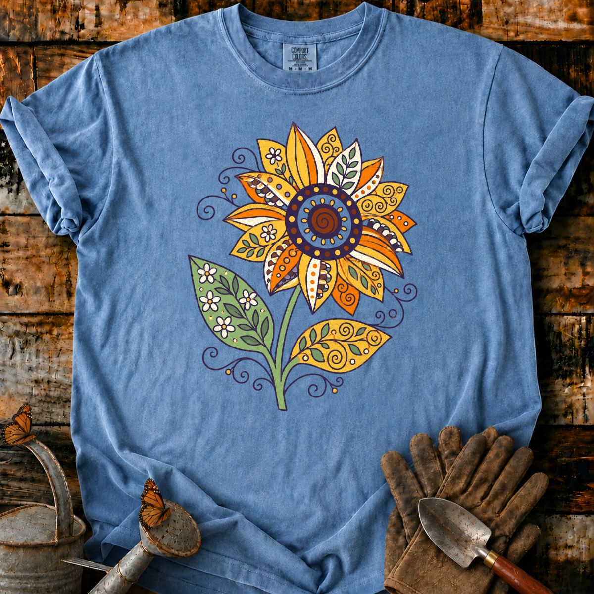 Ornate Sunflower on Lavender Fabric T-Shirt