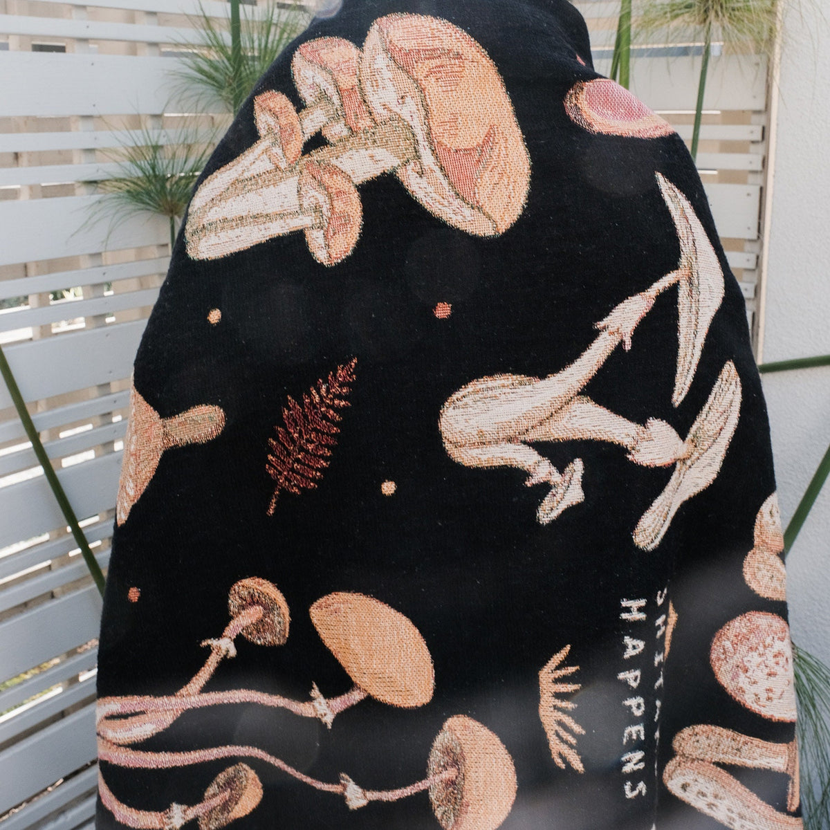 Shitake Happens Mushroom Woven Blanket