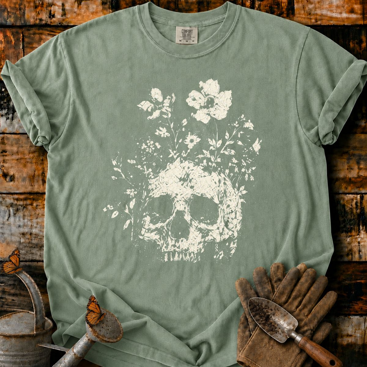 Distressed Floral Skull T-Shirt