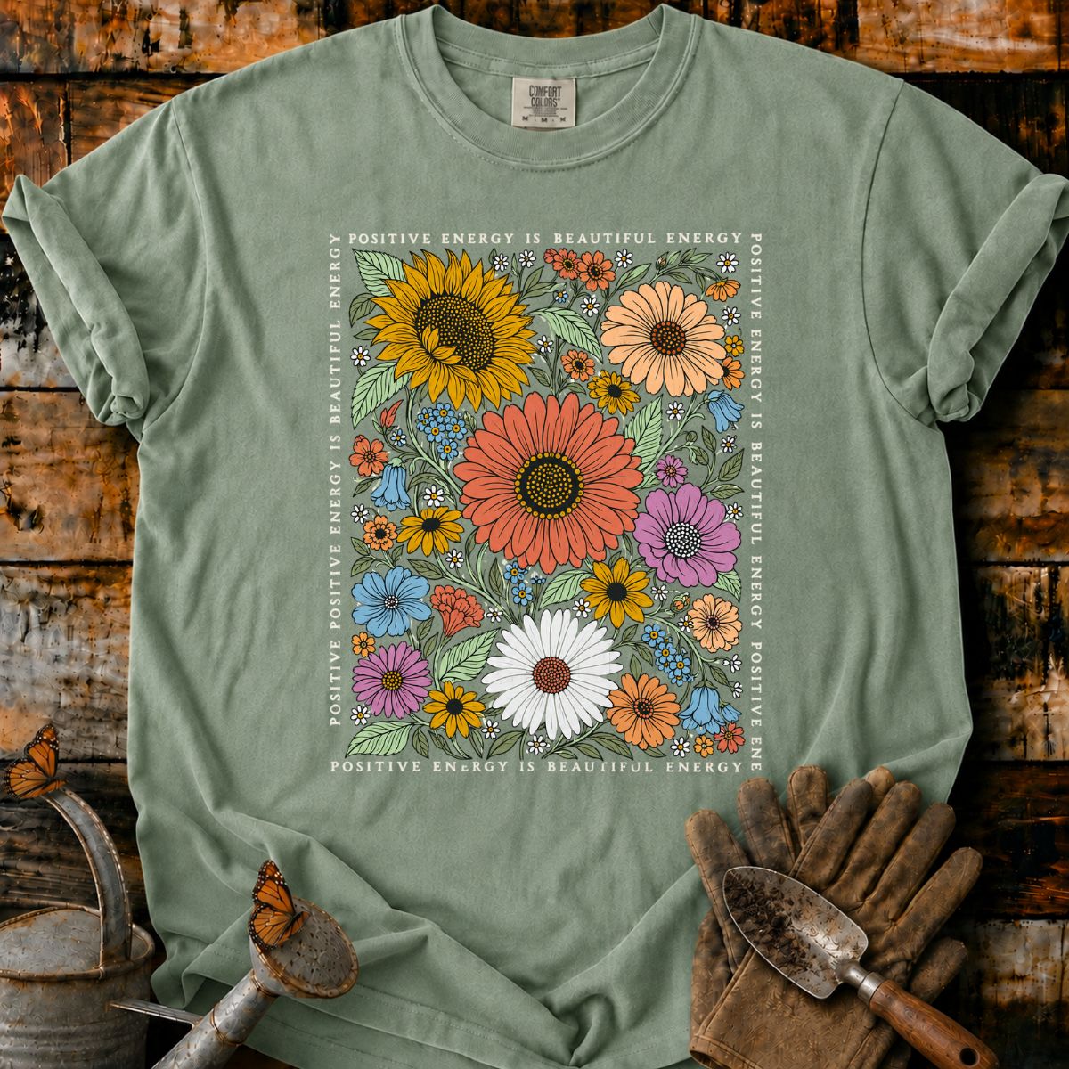 Cascading Retro Wildflower Energy Border T-Shirt