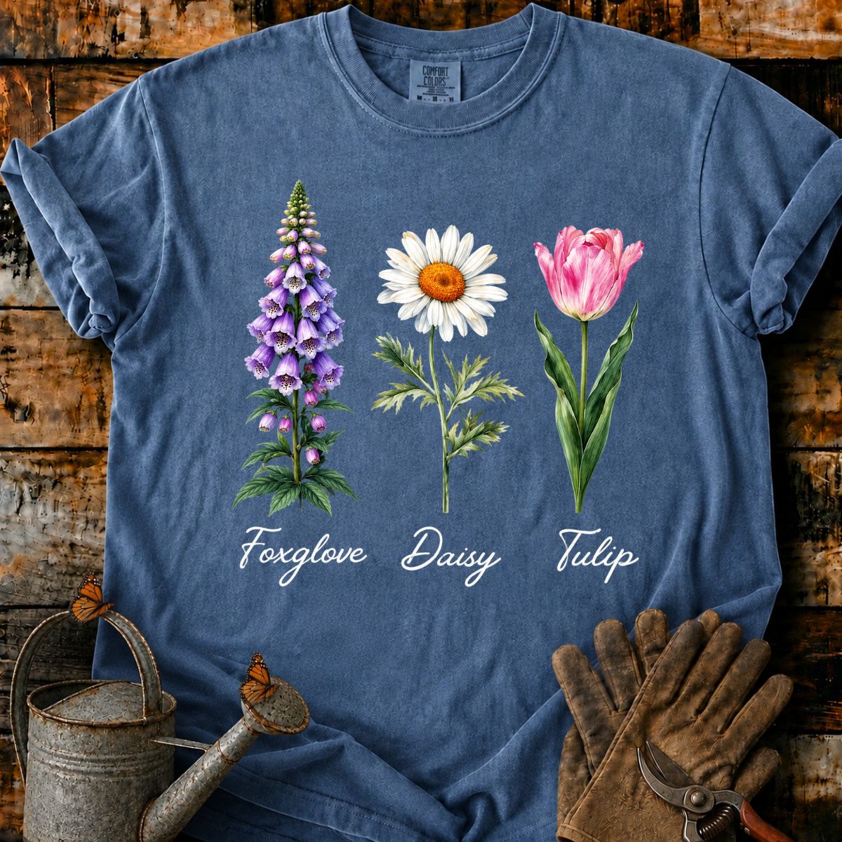 Botanical Trio on Olive Green T-Shirt