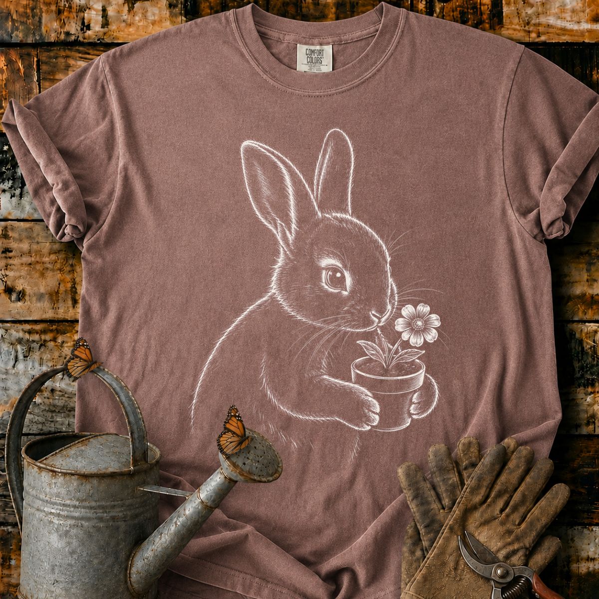 Rabbit With Flower Pot Art T-Shirt