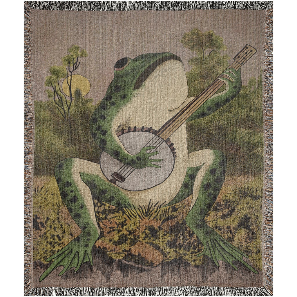 Frog Playing Banjo Woven Blanket