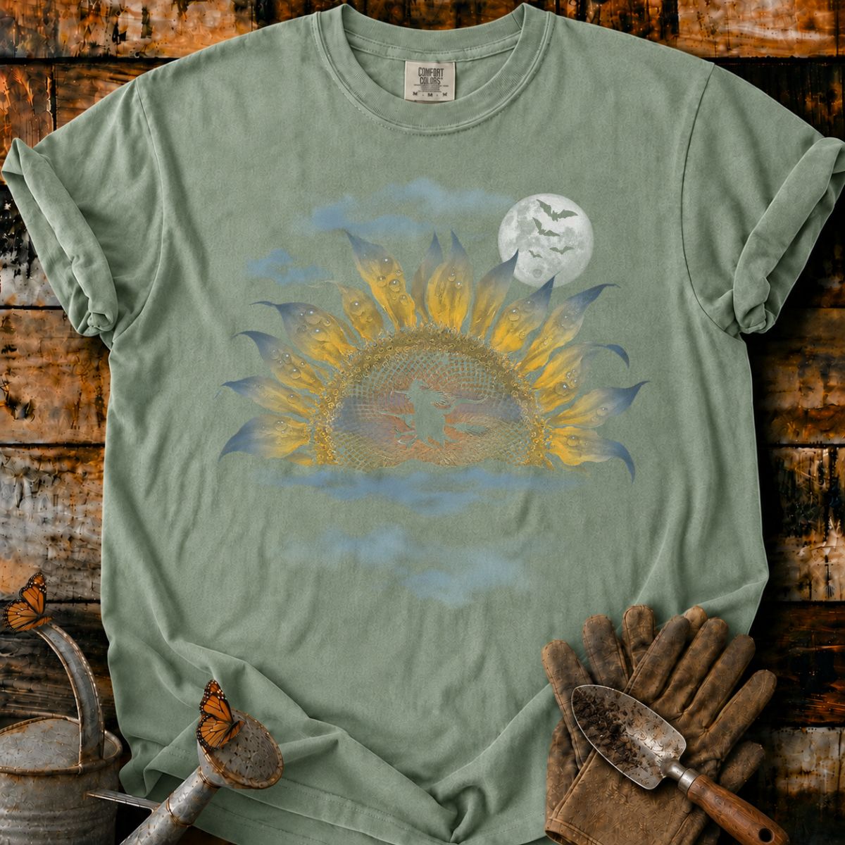 Moonlit Witch Over Eerie Sunflower T-Shirt