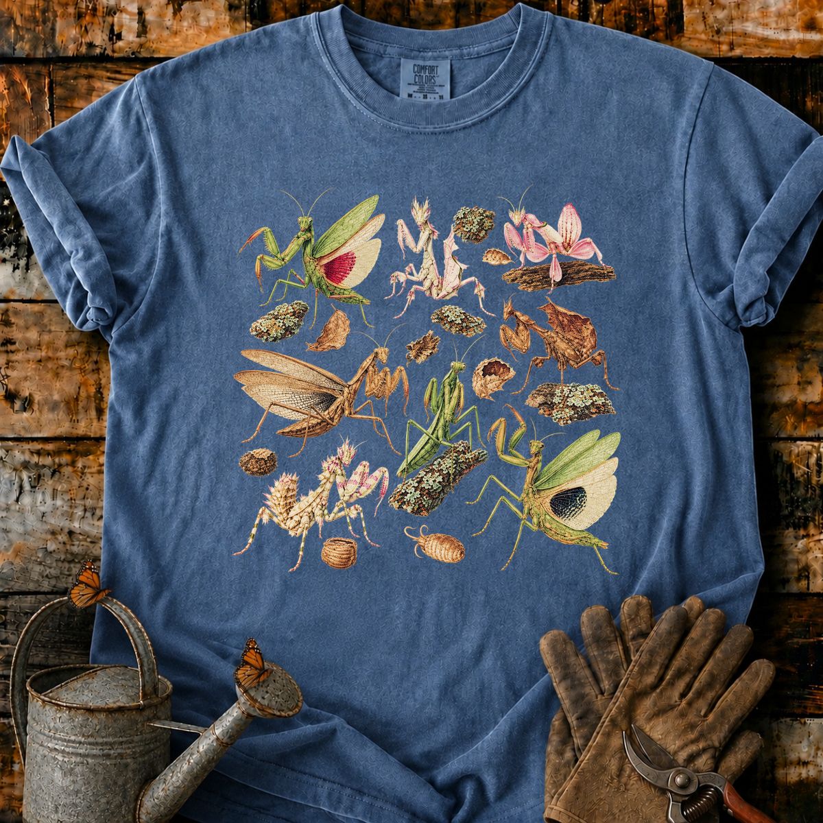 Vintage Mantis Botanical Collage T-Shirt