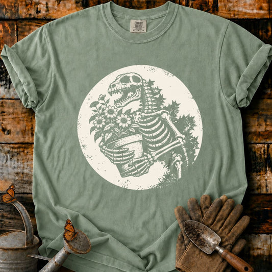 Roaring Skeleton Nurtures a Blooming Pot T-Shirt