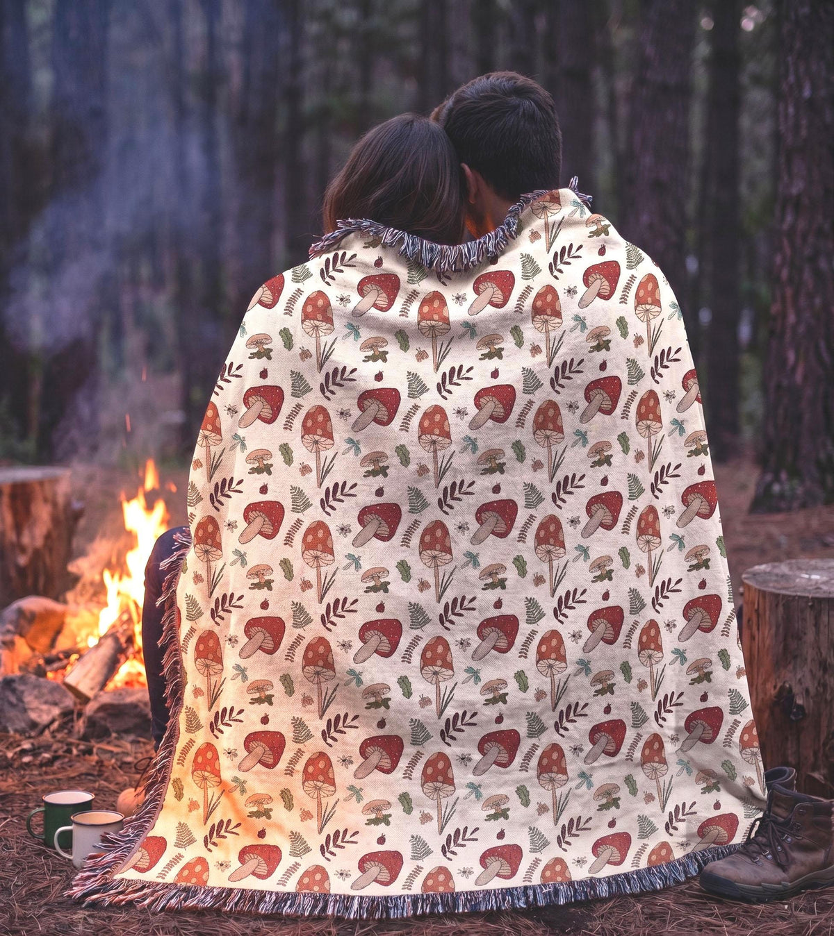 Mushroom Pattern Woven Blanket