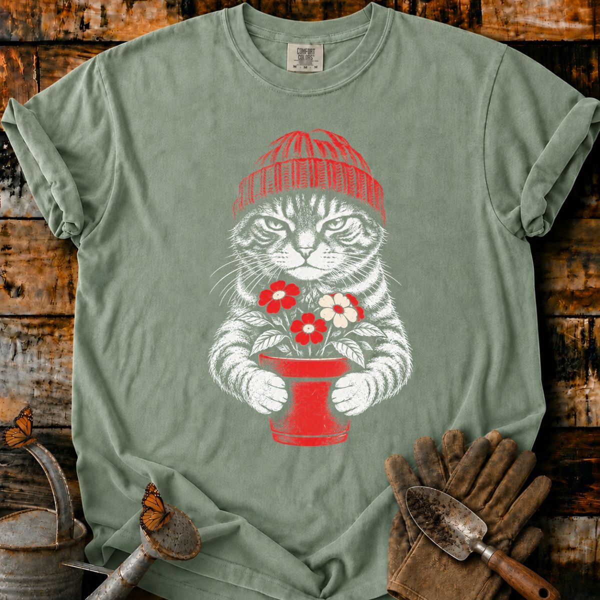 Grumpy Tabby with Flowers T-Shirt