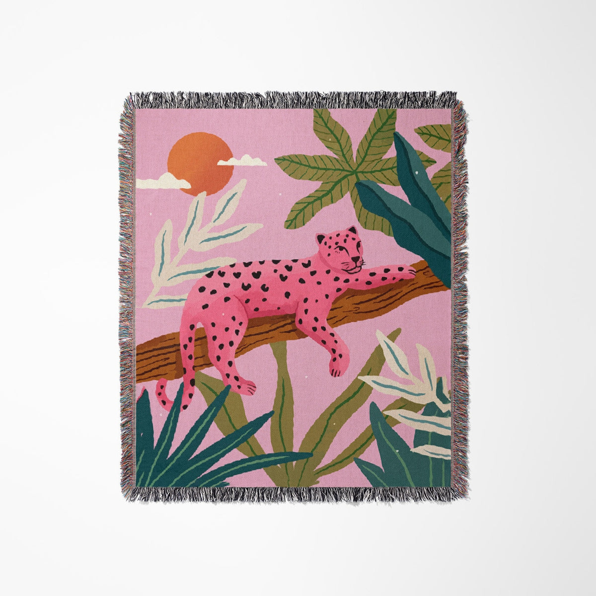 Pink Leopard Woven Blanket