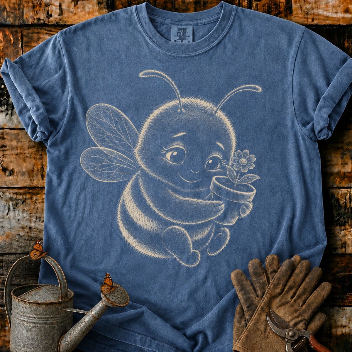 Bee With Flower Pot Art T-Shirt