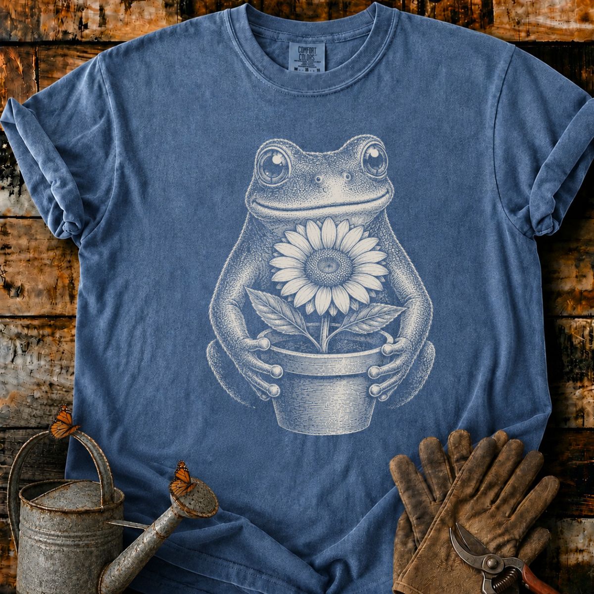 Frog With Flower Pot Art V1 T-Shirt