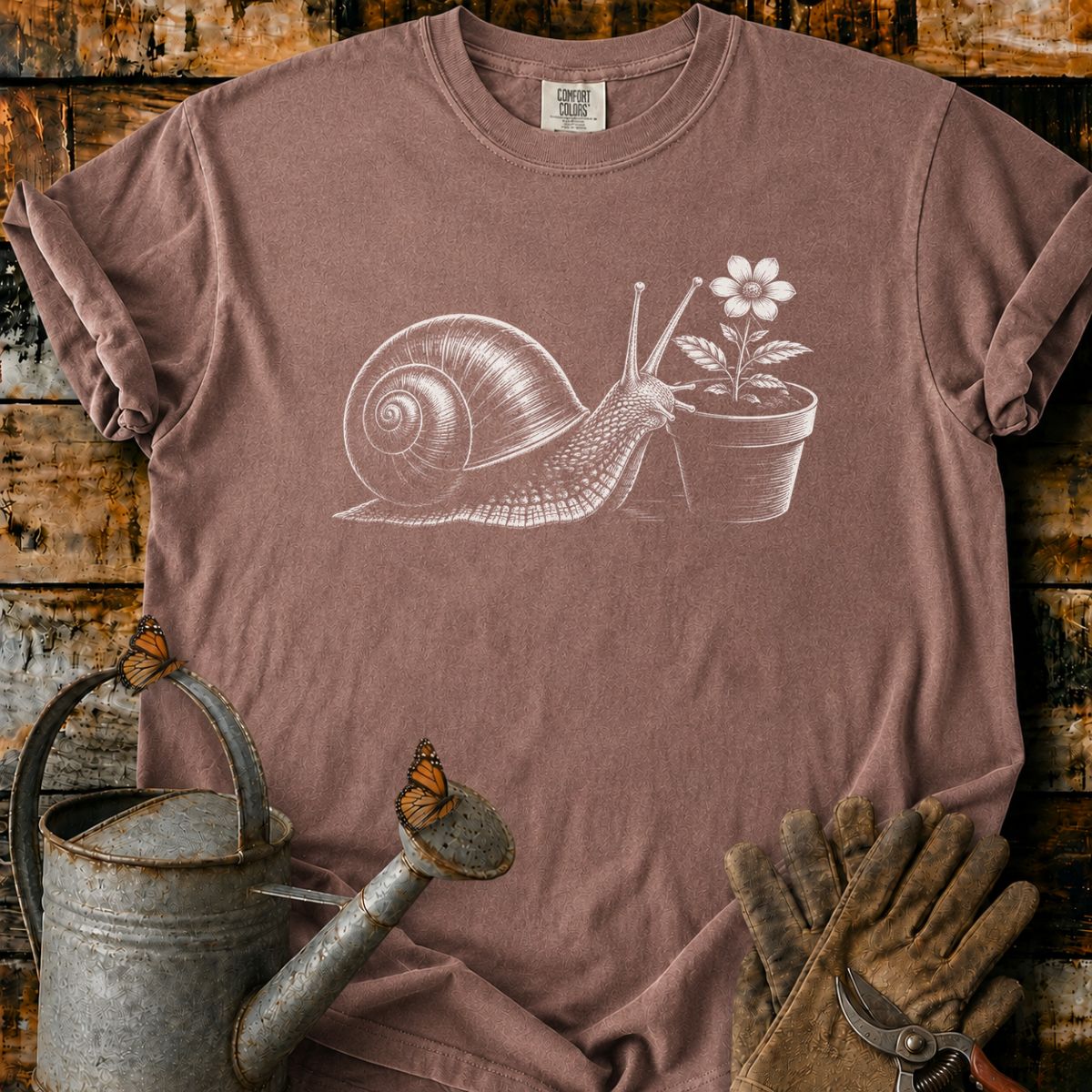 A Snail With Flower Pot Art T-Shirt