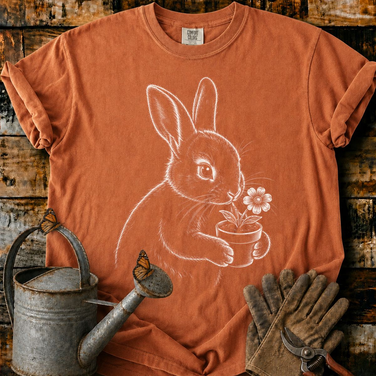 Rabbit With Flower Pot Art T-Shirt