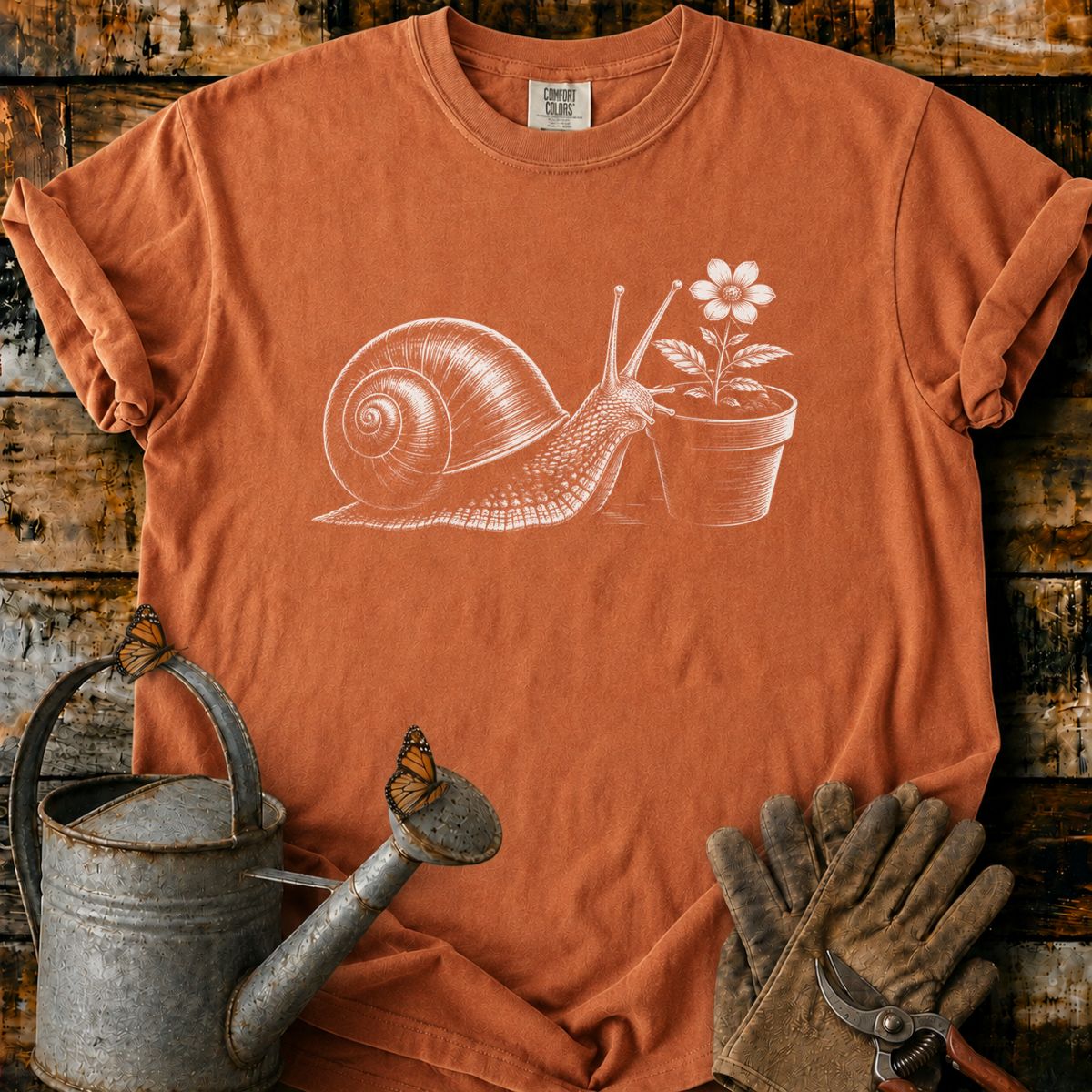 A Snail With Flower Pot Art T-Shirt