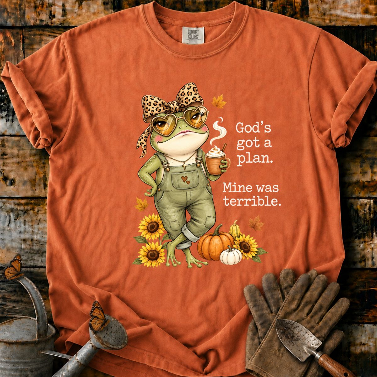 Sassy Autumn Frog with Coffee and Wisdom T-Shirt