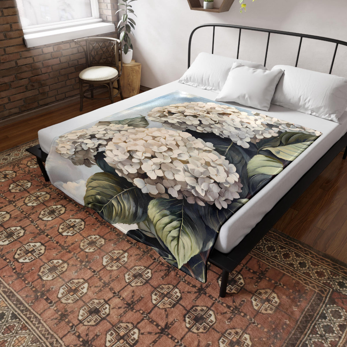 White Hydrangea Woven Blanket