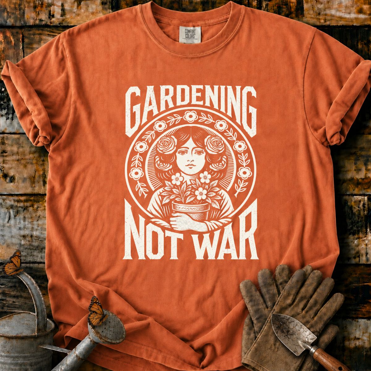 Gardening Not War Floral T-Shirt
