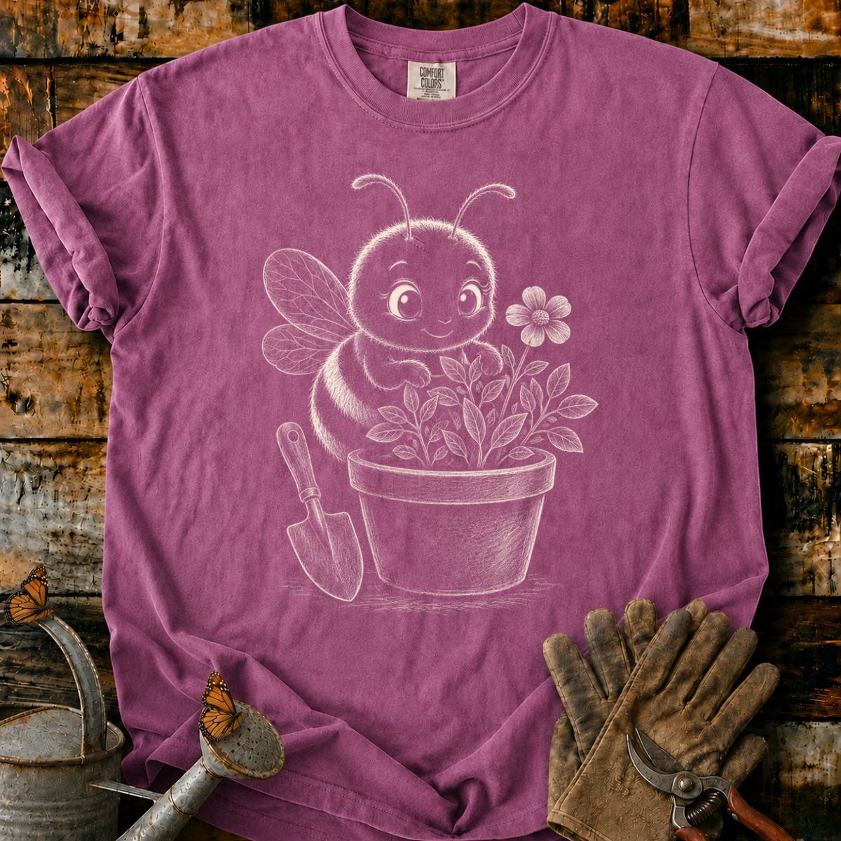 Bee With Flower Pot Art V2 T-Shirt