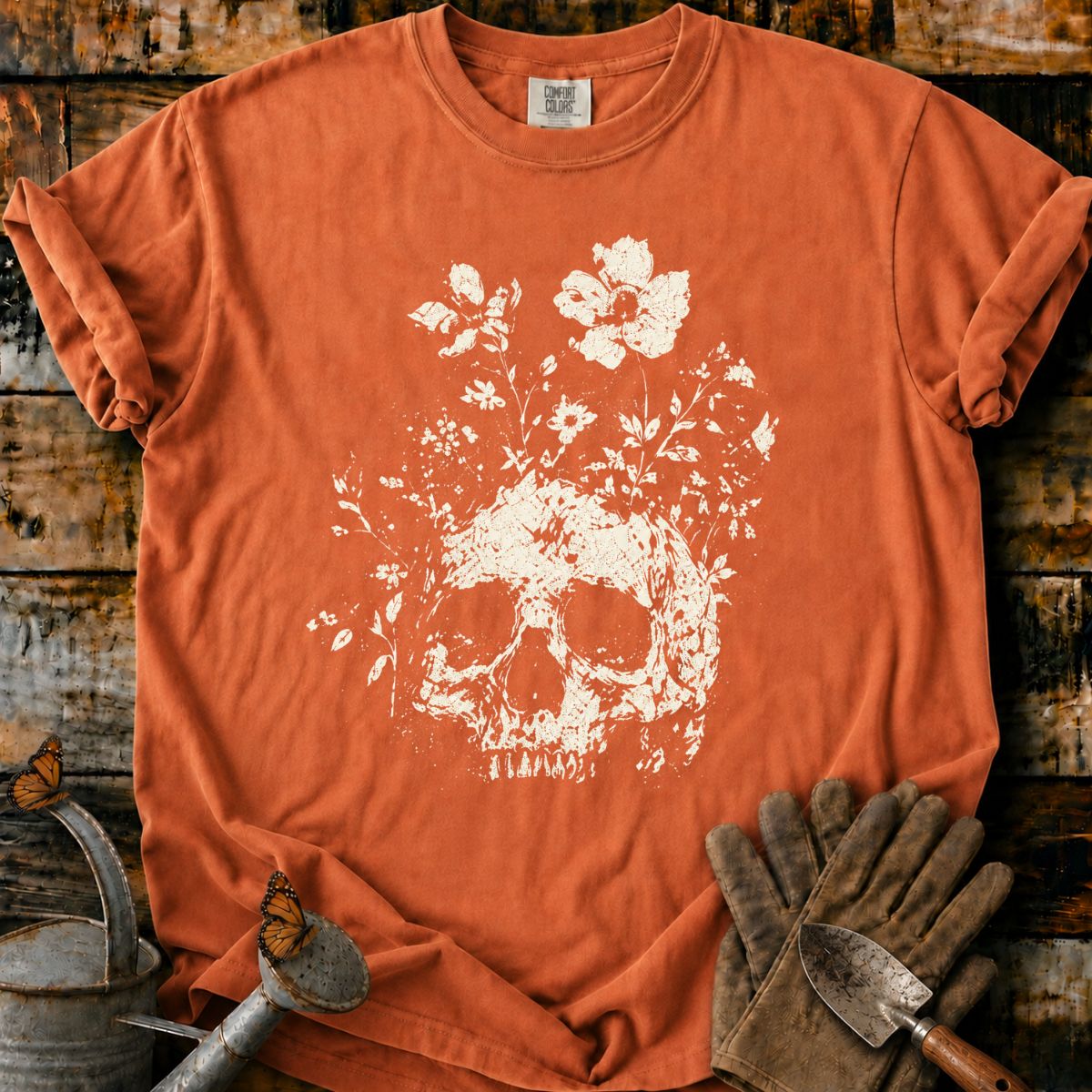 Distressed Floral Skull T-Shirt