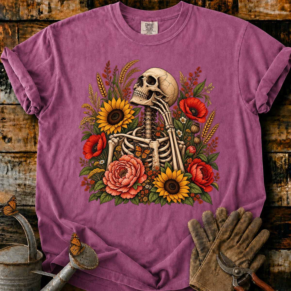Skeleton With Flowers T-Shirt