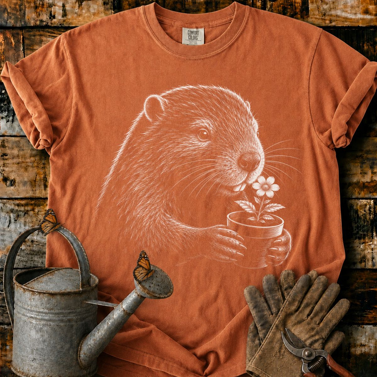 Castor With Flower Pot Art T-Shirt