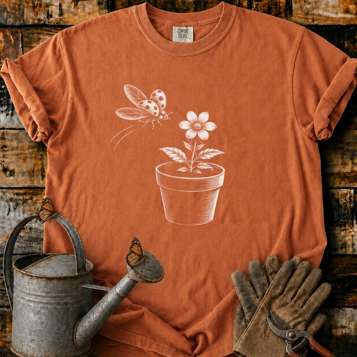 Ladybug With Flower Pot Art T-Shirt