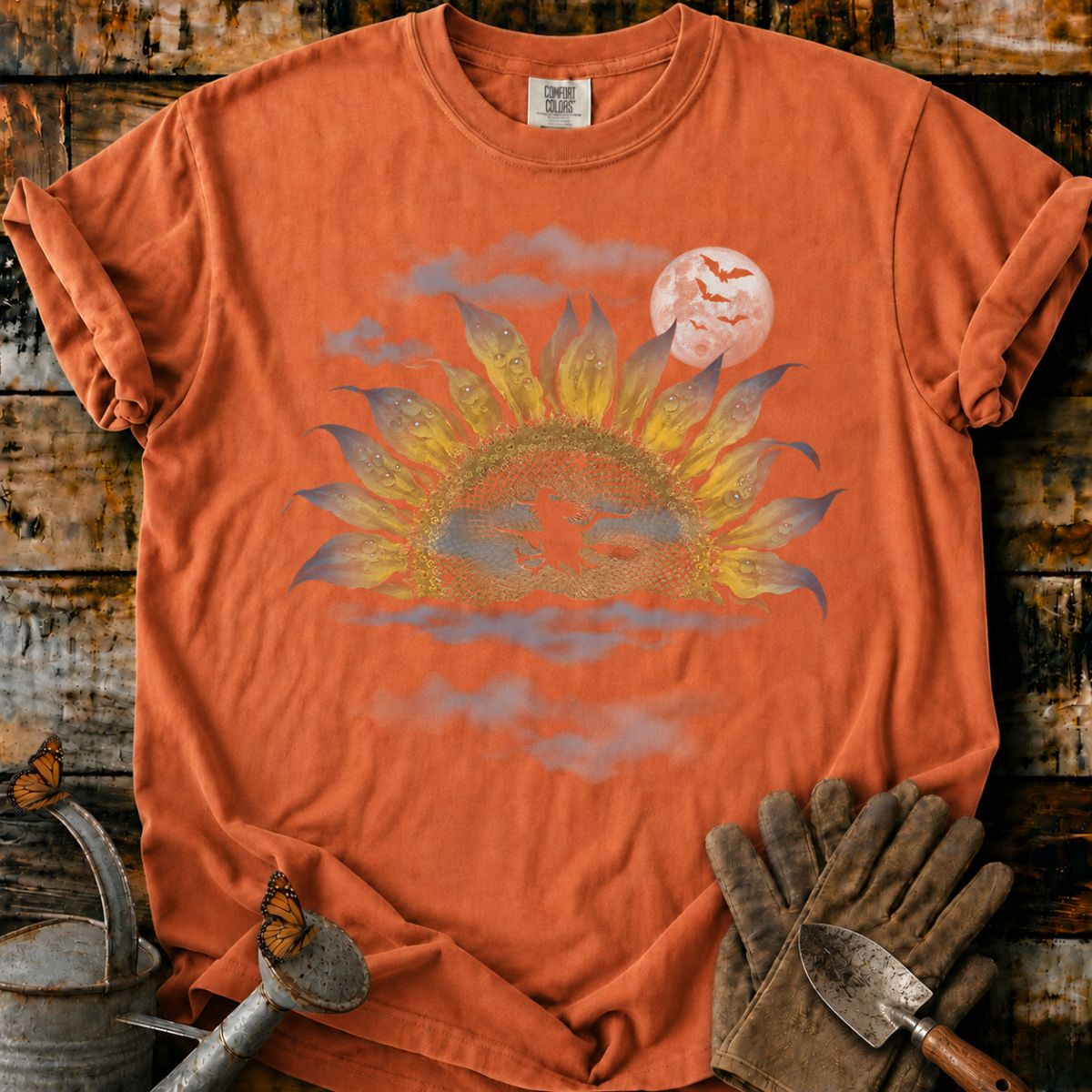 Moonlit Witch Over Eerie Sunflower T-Shirt