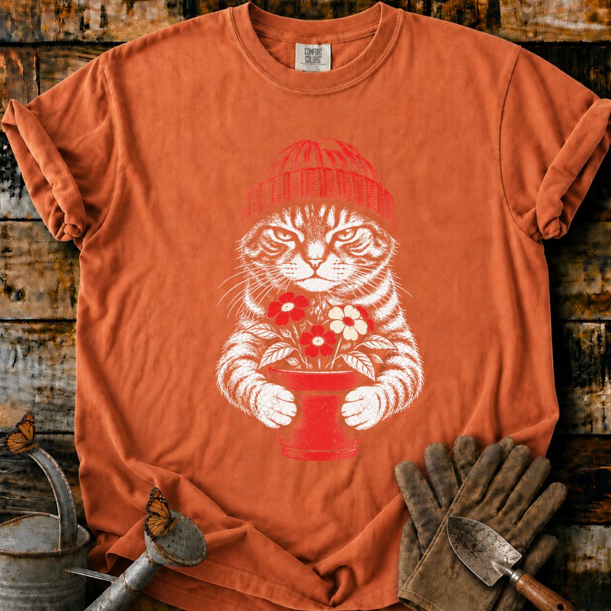 Grumpy Tabby with Flowers T-Shirt