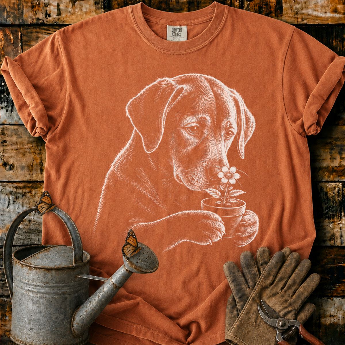 Labrador With Flower Pot Art T-Shirt
