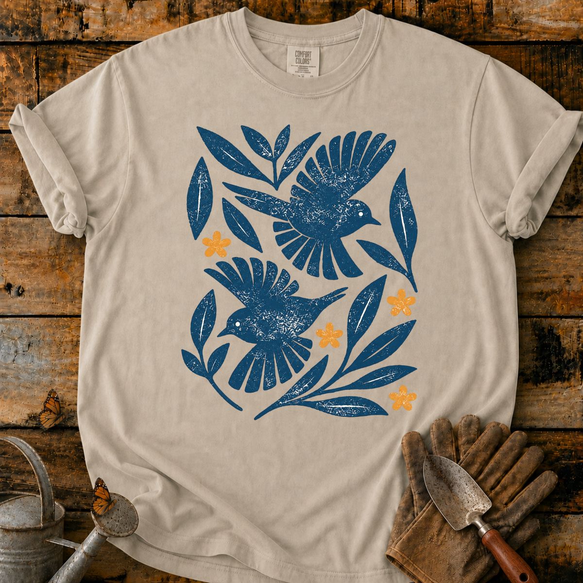 Vintage Birds and Botanical Wreath T-Shirt