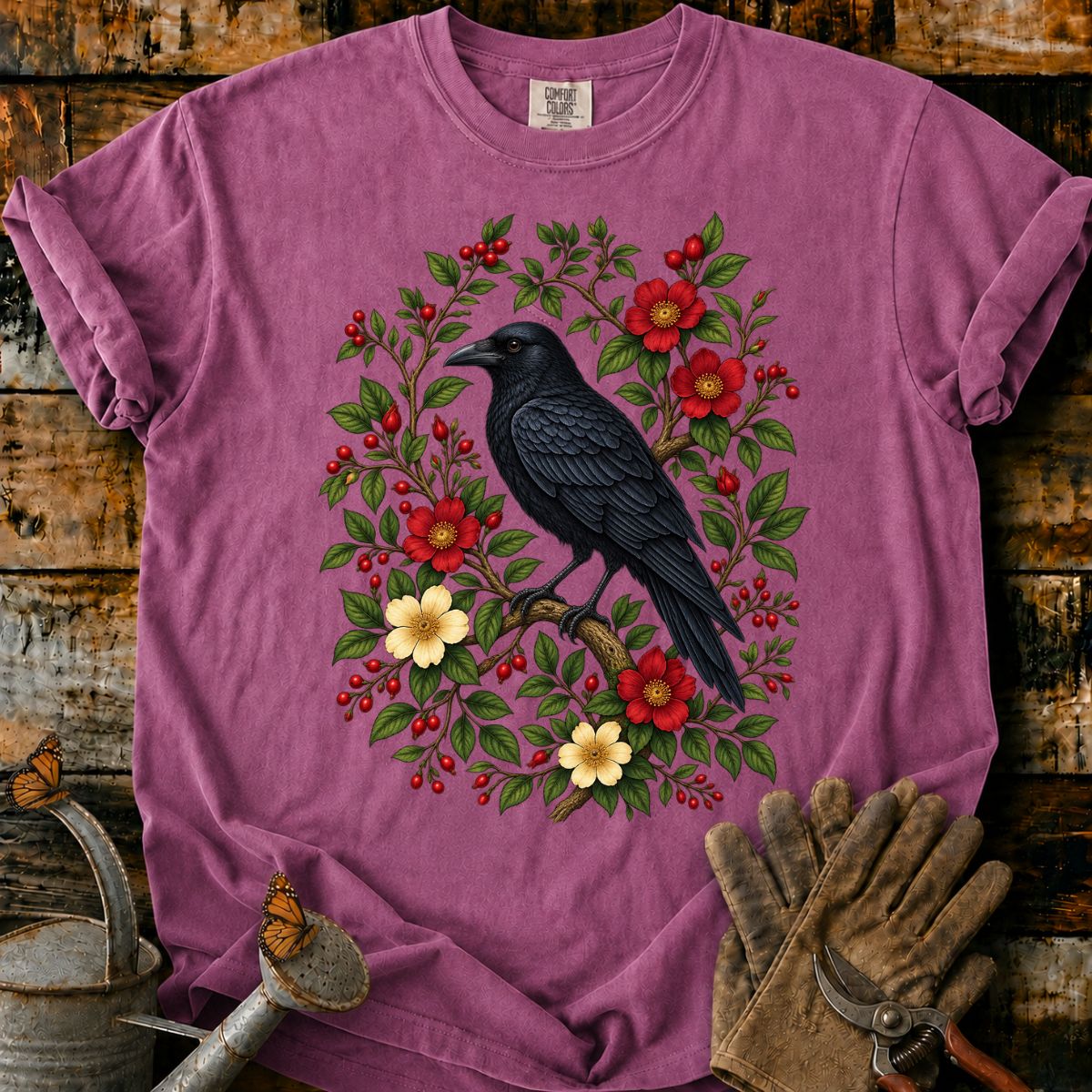 Raven in a Red Berry Wreath T-Shirt