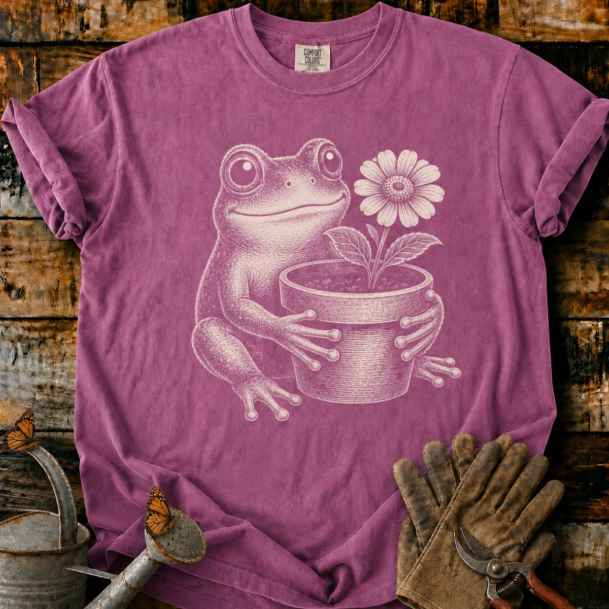 Frog With Flower Pot Art V4 T-Shirt