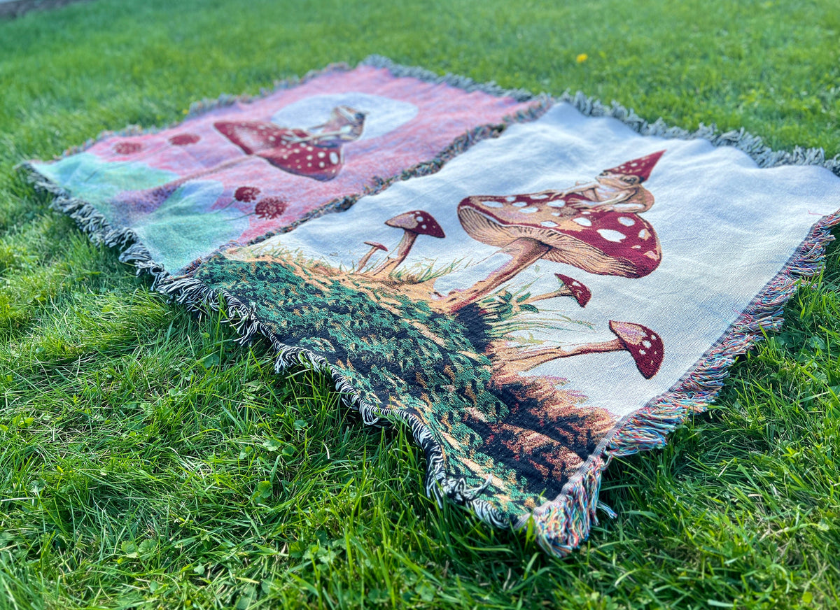 Toad Mushroom Gnome Woven Blanket