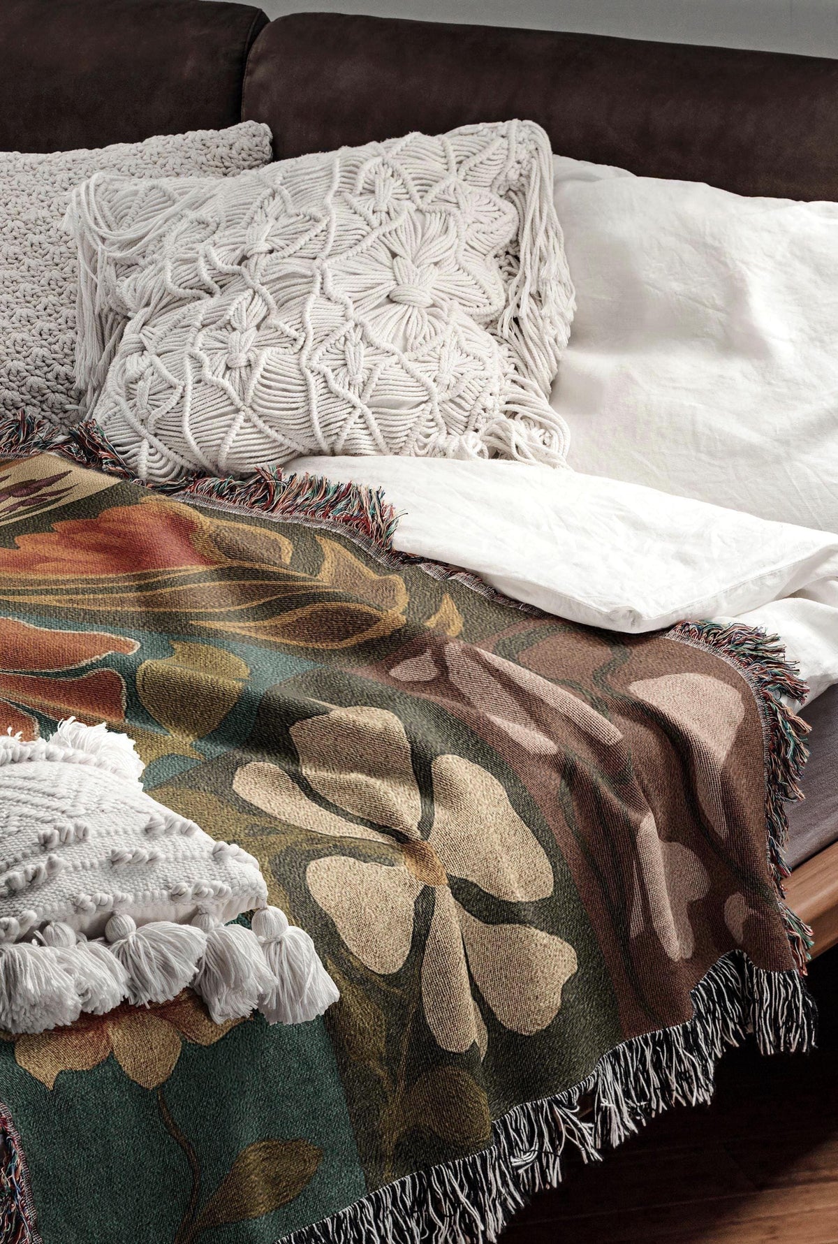 Retro Floral Grid Woven Blanket