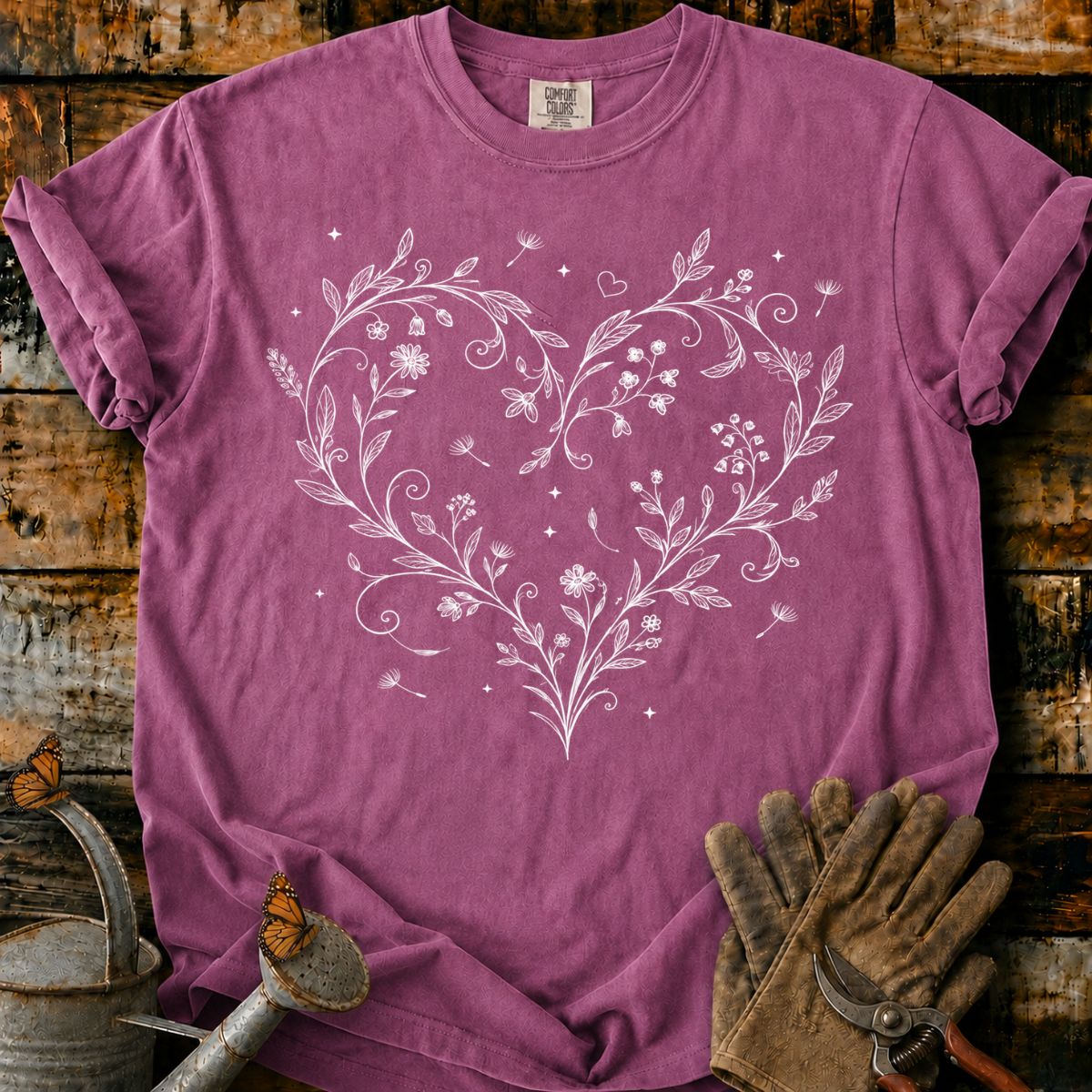 White Botanical Heart T-Shirt