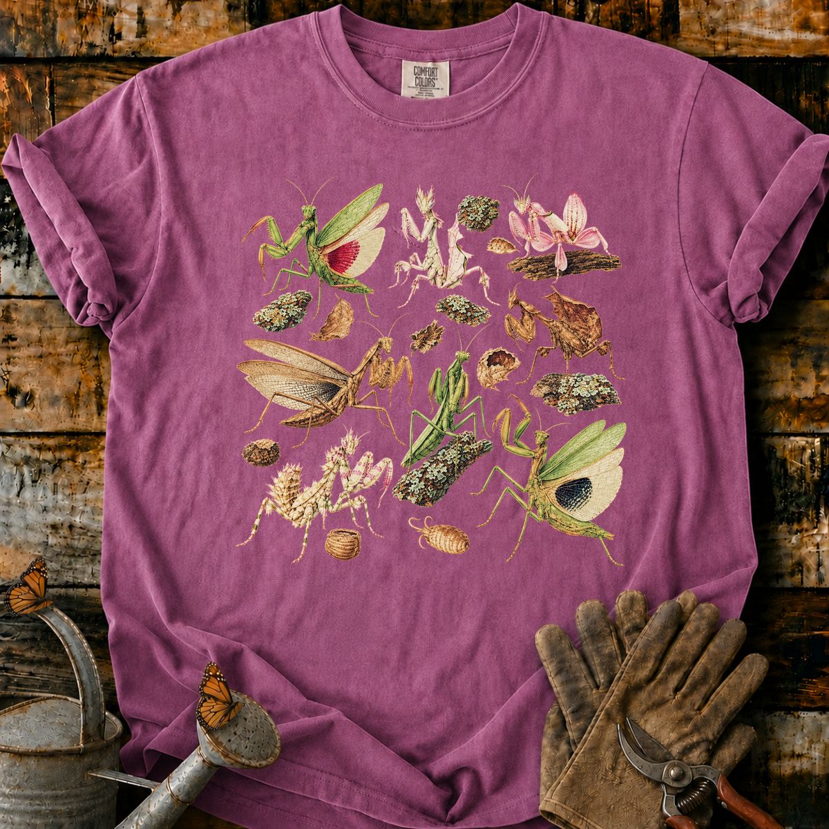 Vintage Mantis Botanical Collage T-Shirt