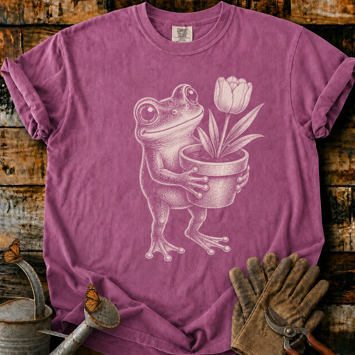 Frog With Flower Pot Art V2 T-Shirt