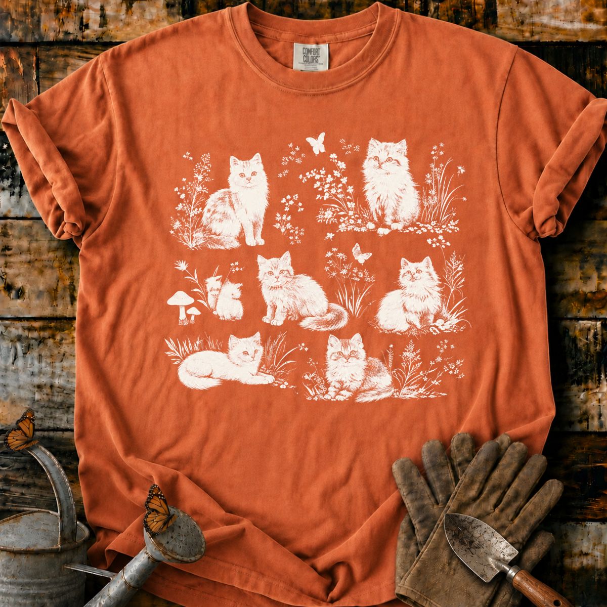 Vintage Botanical Cat Garden T-Shirt