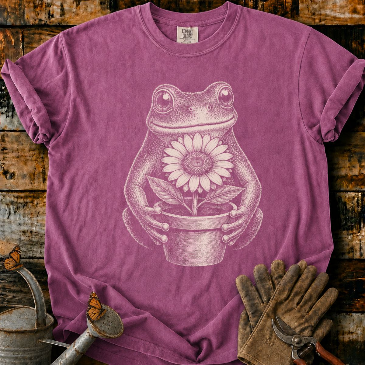 Frog With Flower Pot Art V1 T-Shirt