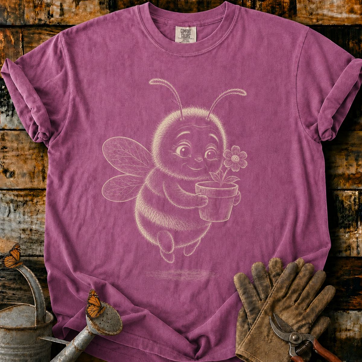 Bee With Flower Pot Art T-Shirt