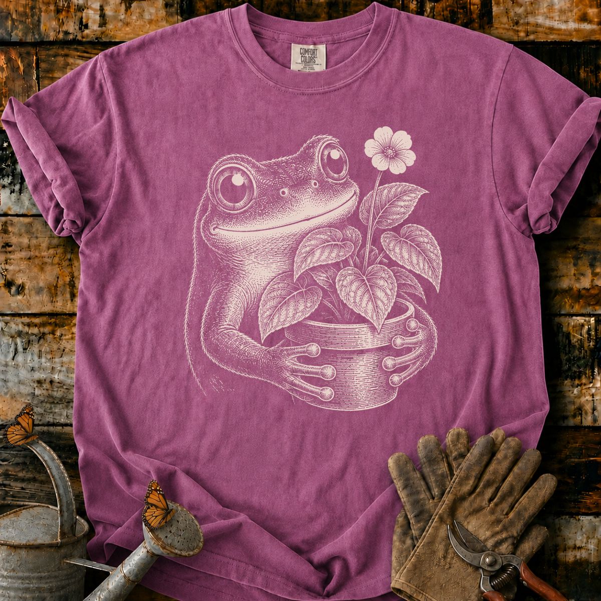 Frog With Flower Pot Art V5 T-Shirt