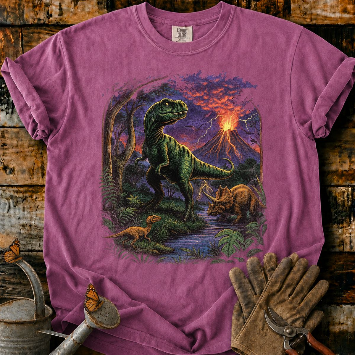 Volcanic Dawn_ Dinosaurs in the Storm T-Shirt