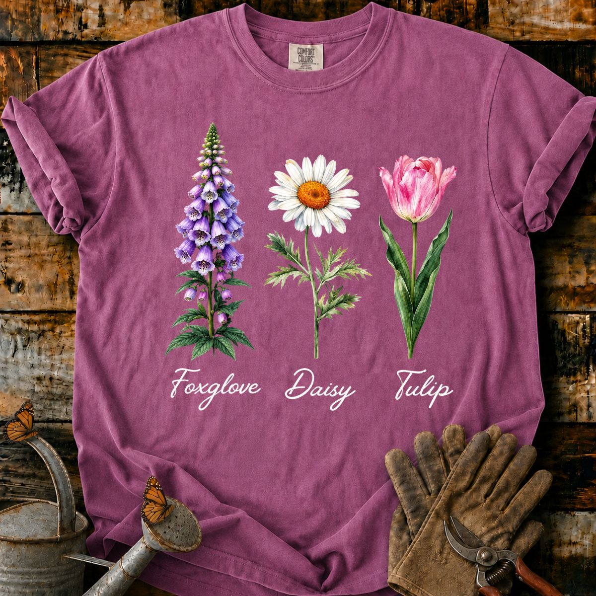 Botanical Trio on Olive Green T-Shirt