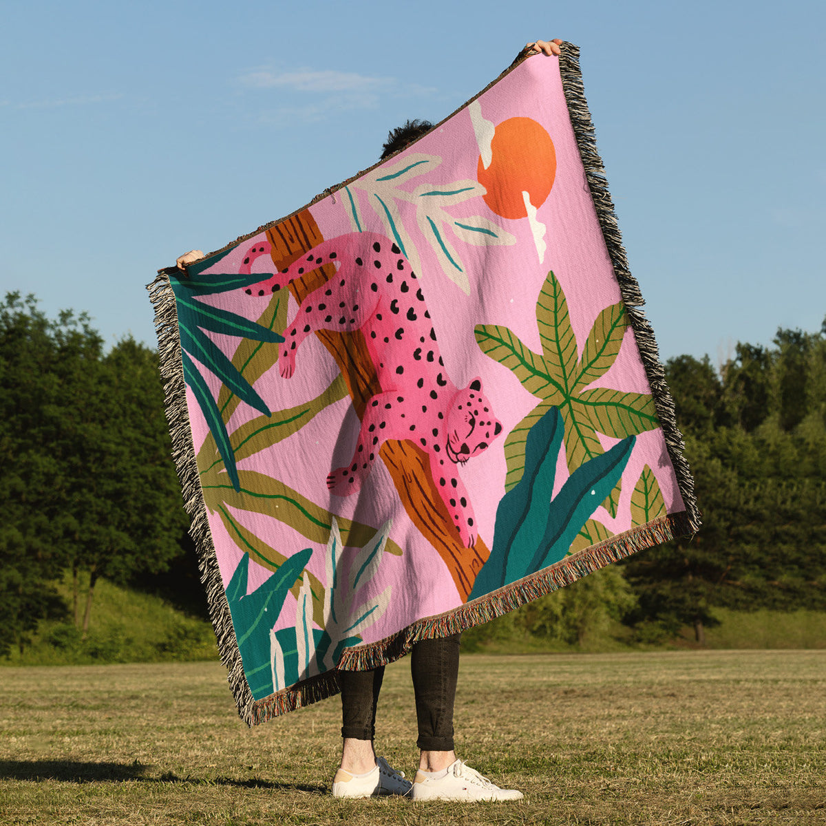 Pink Leopard Woven Blanket