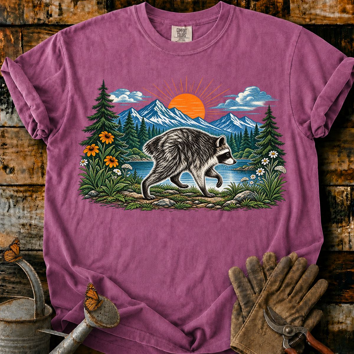 Raccoon Beneath the Mountain Sun T-Shirt