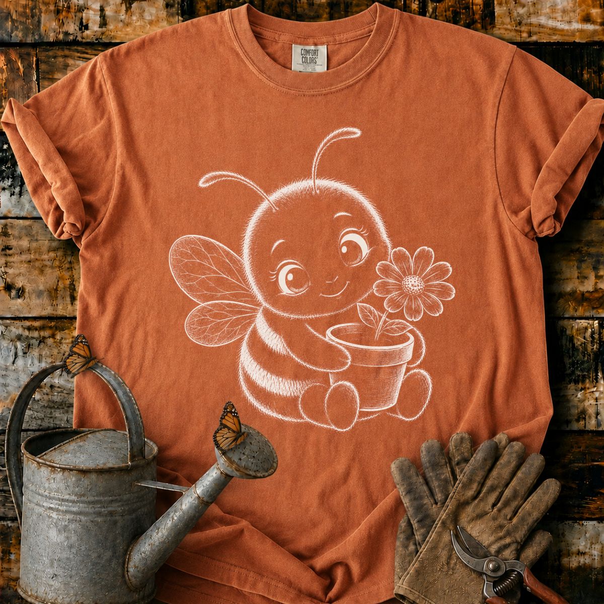 Bee With Flower Pot Art T-Shirt