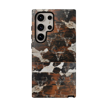 Wooden Cowhide Bull Skull Phone Case