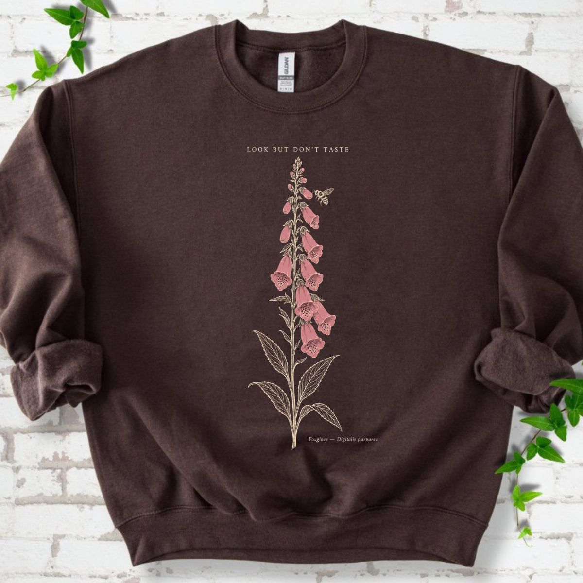 Pink Foxglove And Bee Botanical Quote Sweatshirt