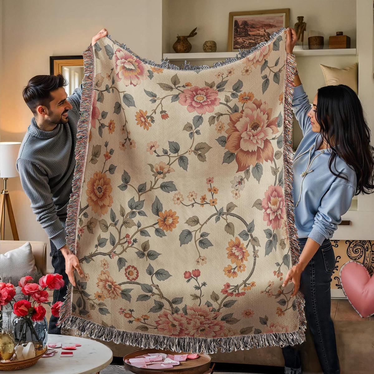 Vintage Chintz Floral Woven Blanket